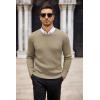 imageCOOFANDY Mens Ribbed Crewneck Sweater Long Sleeve Slim Fit Knitted Pullover SweaterKhaki