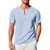 imageCOOFANDY Mens Cotton Linen Henley Shirt Short Sleeve Casual Beach T Shirts V Neck Summer Lightweight YogaClear Blue