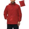 imageCOOFANDY Mens Rain Jacket Waterproof Packable Raincoat Lightweight Rain Shell Hood Travel Golf Hiking Cycling Zip PocketsRed