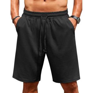 imageCOOFANDY Men Casual Shorts Elastic Waist Drawstring Shorts Stretch Summer Beach Shorts with PocketsBlack
