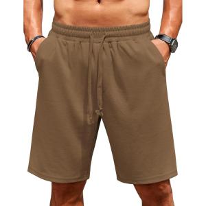 imageCOOFANDY Men Casual Shorts Elastic Waist Drawstring Shorts Stretch Summer Beach Shorts with PocketsBrown