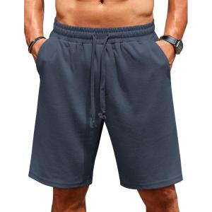 imageCOOFANDY Men Casual Shorts Elastic Waist Drawstring Shorts Stretch Summer Beach Shorts with PocketsDark Blue