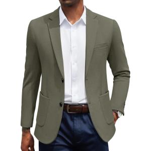 imageCOOFANDY Mens Casual Knit Blazer Slim Fit Sport Coat Stretch Two Button Suit JacketArmy Green