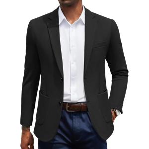 imageCOOFANDY Mens Casual Knit Blazer Slim Fit Sport Coat Stretch Two Button Suit JacketBlack