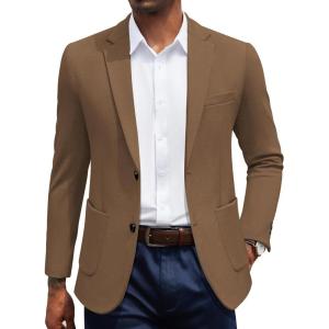 imageCOOFANDY Mens Casual Knit Blazer Slim Fit Sport Coat Stretch Two Button Suit JacketBrown