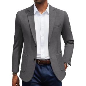 imageCOOFANDY Mens Casual Knit Blazer Slim Fit Sport Coat Stretch Two Button Suit JacketDark Gray