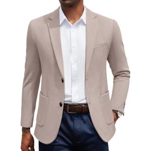 imageCOOFANDY Mens Casual Knit Blazer Slim Fit Sport Coat Stretch Two Button Suit JacketKhaki