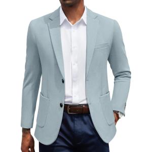 imageCOOFANDY Mens Casual Knit Blazer Slim Fit Sport Coat Stretch Two Button Suit JacketLight Blue