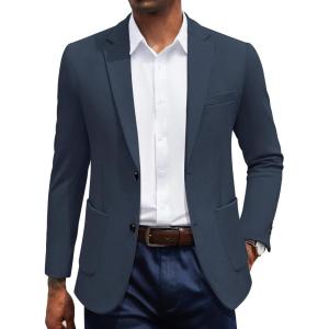 imageCOOFANDY Mens Casual Knit Blazer Slim Fit Sport Coat Stretch Two Button Suit JacketNavy Blue