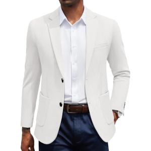 imageCOOFANDY Mens Casual Knit Blazer Slim Fit Sport Coat Stretch Two Button Suit JacketWhite