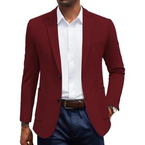 imageCOOFANDY Mens Casual Knit Blazer Slim Fit Sport Coat Stretch Two Button Suit JacketWine Red
