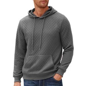 imageCOOFANDY Mens Hooded Sweatshirt Long Sleeve Quilted Sweatshirt Casual Fashion Pullover Hoodies with PocketDark Grey