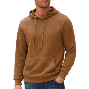 imageCOOFANDY Mens Hooded Sweatshirt Long Sleeve Quilted Sweatshirt Casual Fashion Pullover Hoodies with PocketLight Brown