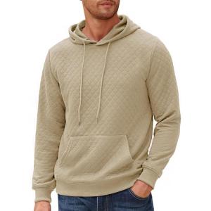 imageCOOFANDY Mens Hooded Sweatshirt Long Sleeve Quilted Sweatshirt Casual Fashion Pullover Hoodies with PocketLight Khaki