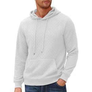 imageCOOFANDY Mens Hooded Sweatshirt Long Sleeve Quilted Sweatshirt Casual Fashion Pullover Hoodies with PocketWhite