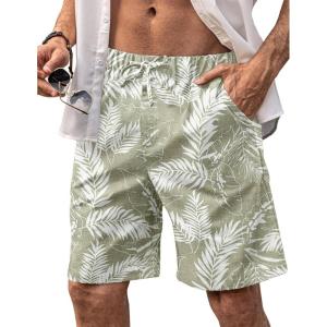 imageCOOFANDY Mens Linen Shorts Elastic Waist Drawstring Shorts Casual Summer Beach ShortsAgreenpalm Leaf