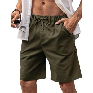 imageCOOFANDY Mens Linen Shorts Elastic Waist Drawstring Shorts Casual Summer Beach ShortsArmy Green