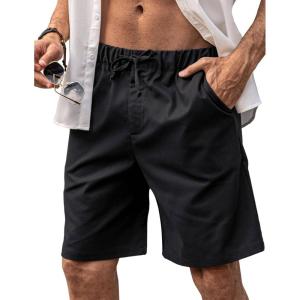 imageCOOFANDY Mens Linen Shorts Elastic Waist Drawstring Shorts Casual Summer Beach ShortsBlack