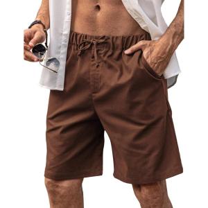 imageCOOFANDY Mens Linen Shorts Elastic Waist Drawstring Shorts Casual Summer Beach ShortsBrown