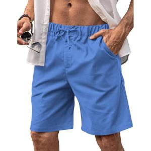 imageCOOFANDY Mens Linen Shorts Elastic Waist Drawstring Shorts Casual Summer Beach ShortsDark Blue