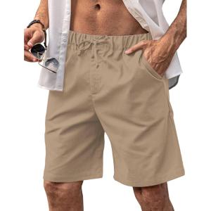 imageCOOFANDY Mens Linen Shorts Elastic Waist Drawstring Shorts Casual Summer Beach ShortsDark Khaki