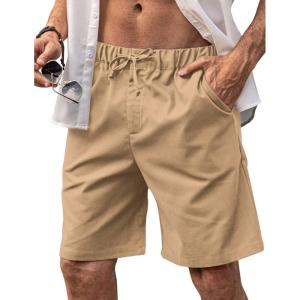 imageCOOFANDY Mens Linen Shorts Elastic Waist Drawstring Shorts Casual Summer Beach ShortsDark Khaki2