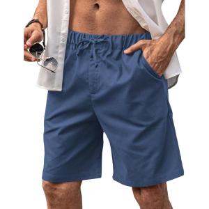 imageCOOFANDY Mens Linen Shorts Elastic Waist Drawstring Shorts Casual Summer Beach ShortsDenim Blue