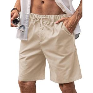 imageCOOFANDY Mens Linen Shorts Elastic Waist Drawstring Shorts Casual Summer Beach ShortsKhaki
