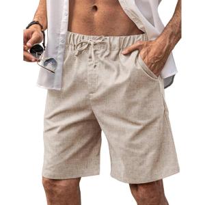 imageCOOFANDY Mens Linen Shorts Elastic Waist Drawstring Shorts Casual Summer Beach ShortsLinen Khaki