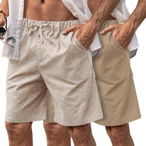 imageCOOFANDY Mens Linen Shorts Elastic Waist Drawstring Shorts Casual Summer Beach ShortsLinen KhakiDark Khaki