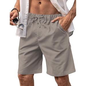 imageCOOFANDY Mens Linen Shorts Elastic Waist Drawstring Shorts Casual Summer Beach ShortsMedium Gray