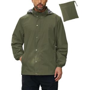 imageCOOFANDY Mens Rain Jacket Waterproof Packable Raincoat Lightweight Rain Shell Hood Travel Golf Hiking Cycling Zip PocketsArmy Green