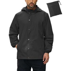 imageCOOFANDY Mens Rain Jacket Waterproof Packable Raincoat Lightweight Rain Shell Hood Travel Golf Hiking Cycling Zip PocketsBlack