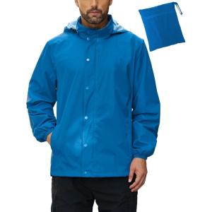 imageCOOFANDY Mens Rain Jacket Waterproof Packable Raincoat Lightweight Rain Shell Hood Travel Golf Hiking Cycling Zip PocketsBright Blue