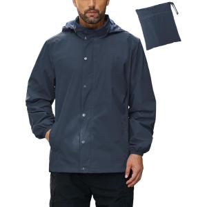 imageCOOFANDY Mens Rain Jacket Waterproof Packable Raincoat Lightweight Rain Shell Hood Travel Golf Hiking Cycling Zip PocketsDark Blue