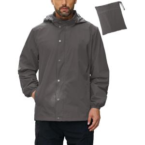 imageCOOFANDY Mens Rain Jacket Waterproof Packable Raincoat Lightweight Rain Shell Hood Travel Golf Hiking Cycling Zip PocketsDark Grey