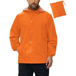 imageCOOFANDY Mens Rain Jacket Waterproof Packable Raincoat Lightweight Rain Shell Hood Travel Golf Hiking Cycling Zip PocketsOrange