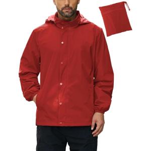 imageCOOFANDY Mens Rain Jacket Waterproof Packable Raincoat Lightweight Rain Shell Hood Travel Golf Hiking Cycling Zip PocketsRed