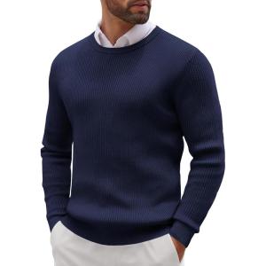 imageCOOFANDY Mens Ribbed Crewneck Sweater Long Sleeve Slim Fit Knitted Pullover SweaterNavy Blue