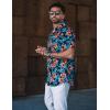 imageCOOFANDY Hawaiian Shirt for Men Floral Tropical Shirts Short Sleeve Casual Button Down Beach ShirtOrangeBluefloral