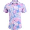 imageCOOFANDY Hawaiian Shirt for Men Floral Tropical Shirts Short Sleeve Casual Button Down Beach ShirtPinkBlueleaf