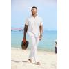imageCOOFANDY Mens 2 Pieces Cotton Linen Sets Short Sleeve Casual Henley Shirt Summer Beach Pants Lounge Vacation Outfits SetAwhite