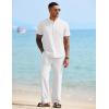 imageCOOFANDY Mens 2 Pieces Cotton Linen Sets Short Sleeve Casual Henley Shirt Summer Beach Pants Lounge Vacation Outfits SetAwhite