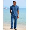imageCOOFANDY Mens 2 Pieces Cotton Linen Sets Short Sleeve Casual Henley Shirt Summer Beach Pants Lounge Vacation Outfits SetBlue