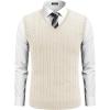 imageCOOFANDY Mens Sweater Vest V Neck Slim Fit Cable Knitted Sleeveless Pullover SweaterIvory