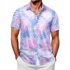 imageCOOFANDY Hawaiian Shirt for Men Floral Tropical Shirts Short Sleeve Casual Button Down Beach ShirtPinkBlueleaf