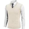 imageCOOFANDY Mens Sweater Vest V Neck Slim Fit Cable Knitted Sleeveless Pullover SweaterIvory