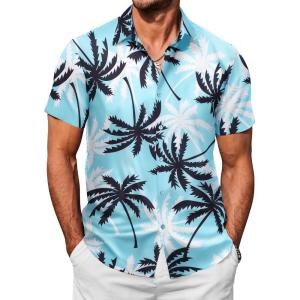 imageCOOFANDY Hawaiian Shirt for Men Floral Tropical Shirts Short Sleeve Casual Button Down Beach ShirtLight Blue