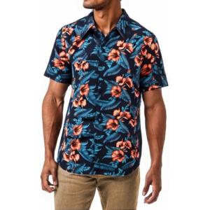 imageCOOFANDY Hawaiian Shirt for Men Floral Tropical Shirts Short Sleeve Casual Button Down Beach ShirtOrangeBluefloral