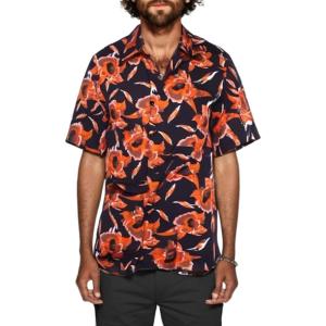 imageCOOFANDY Hawaiian Shirt for Men Floral Tropical Shirts Short Sleeve Casual Button Down Beach ShirtOrangefloral